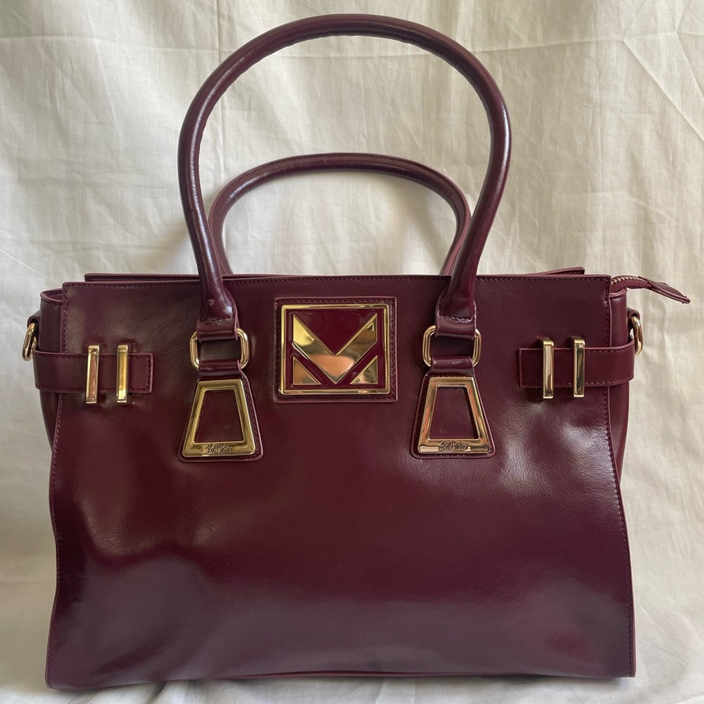 Bob Mackie Burgundy Maroon Wine Color Satchel with Gold Accents
